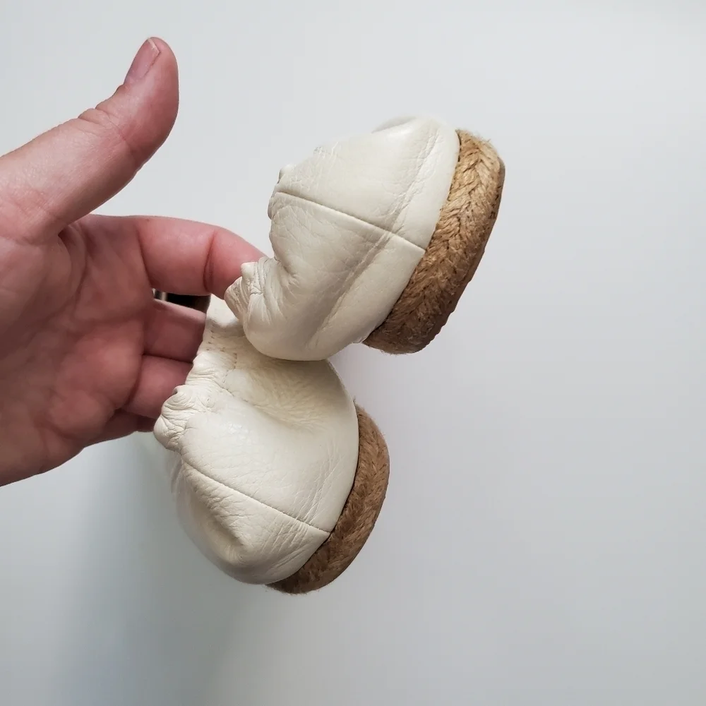 Tory Burch Joy Ivory Leather Espadrille Flats